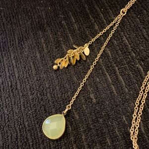 J. Crew Fringe Tassel Green Crystal Gold Tone Necklace